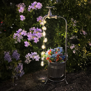 Solar Powered Watering Can Planter With Flickering Lights, Metal Flower Pot For Hanging Decor, Unique Garden Gift For Patio, Yard, Front Porch
