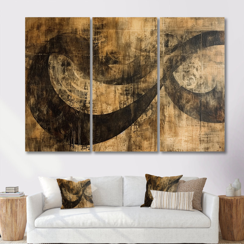 «River Landscape Grunge - Abstract Spirals», ensemble de reproduction d'art mural, H 60 po x l 84 po x P 1,5 po, Toile tendue