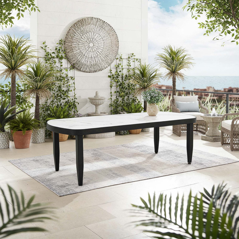 Table basse d'extérieur moderne 47,2 "avec plateau en marbre et structure en aluminium