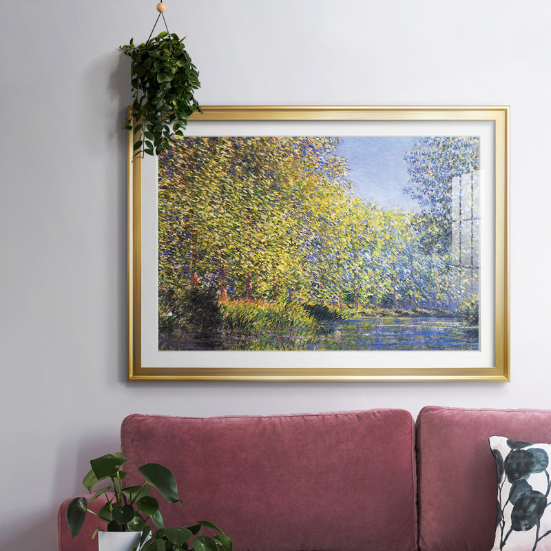 «A Bend In The Epte Giverny», reproduction d'art encadrée sur papier par Claude Monet, Or, H 30 po x l 44 po x P 1,5 po