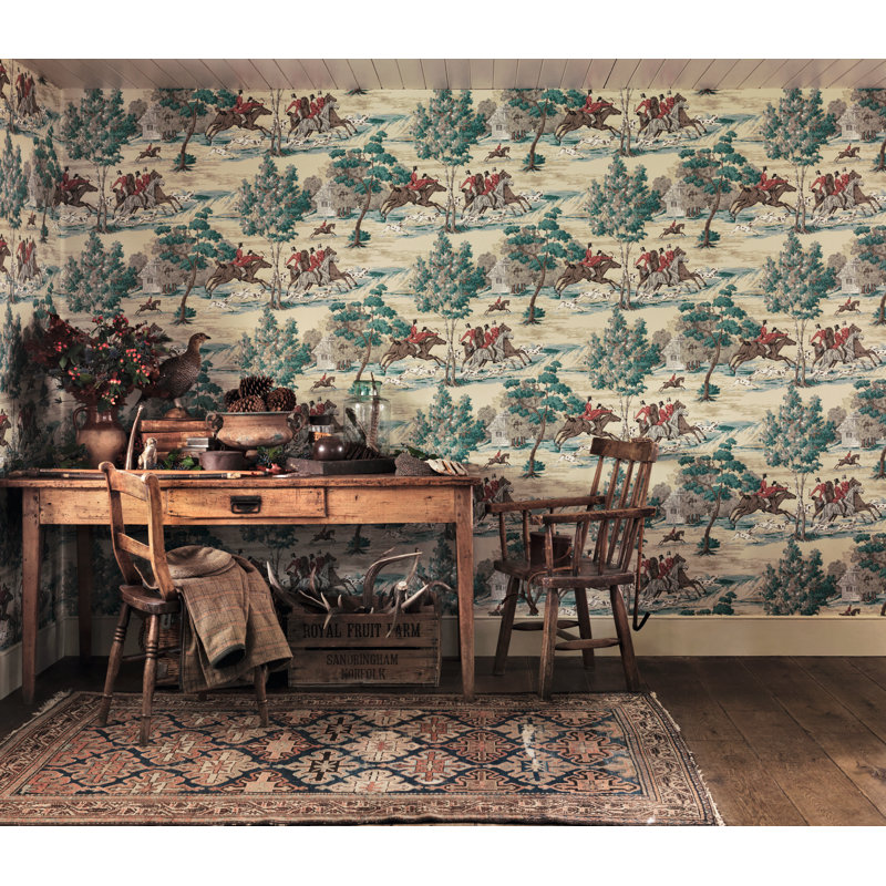 Tally Ho Wallpaper, Teal/Ruby