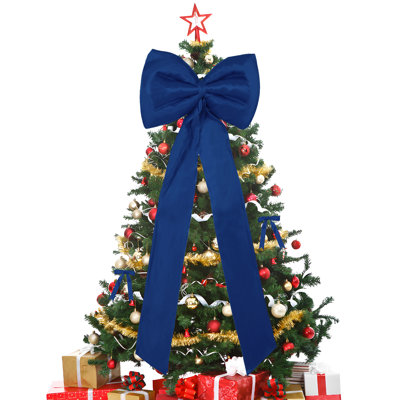 Satin Christmas Tree Topper Bow and 24 Ribbon Bows, 25 PCS Wired Edge Bow Set with Long Tail for Christmas Tree, Garland, Wreath, Indoor Outdoor Holiday Decor, Silver