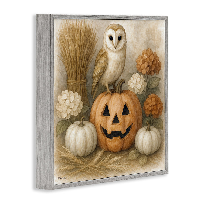 Giclée encadrée d'automne «Autumn Harvest Owl & Jack-o-Lantern», conception par Antony Smith, H 24 po x l 24 po
