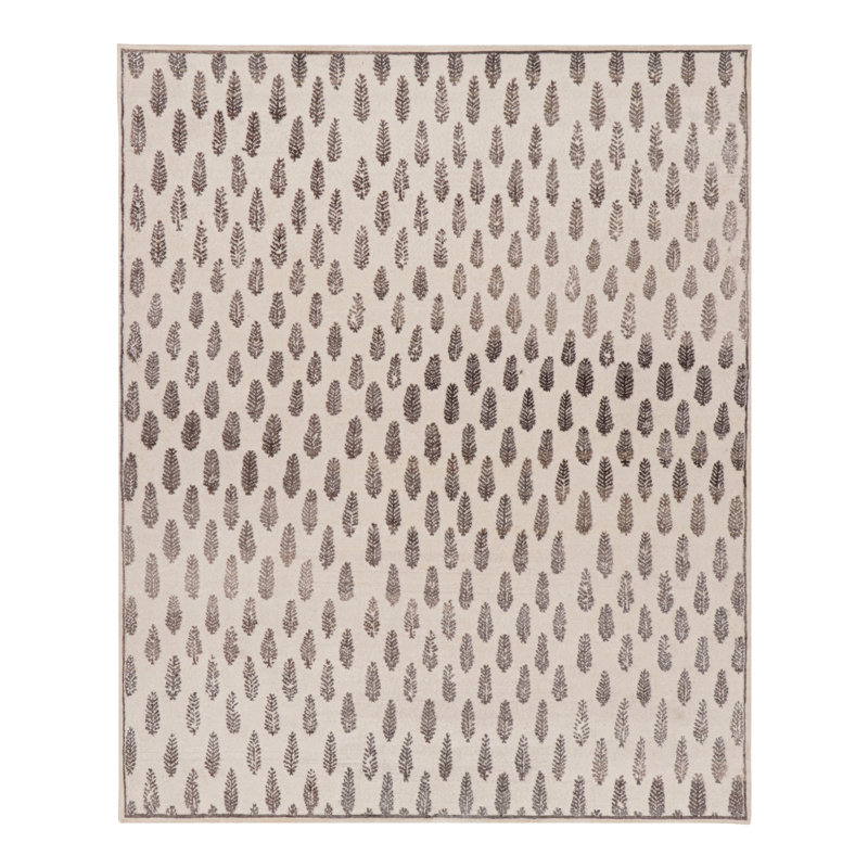 Rug & Kilim’S Modern Block Print Rug In White With Mauve Floral Patterns, Rectangle 5' x 8'