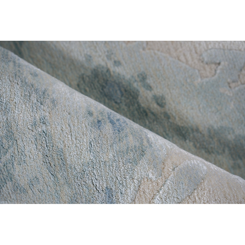 Saccara Blue Wool/Bamboo Silk handloomed Area Rug, Rectangle 2' x 3'