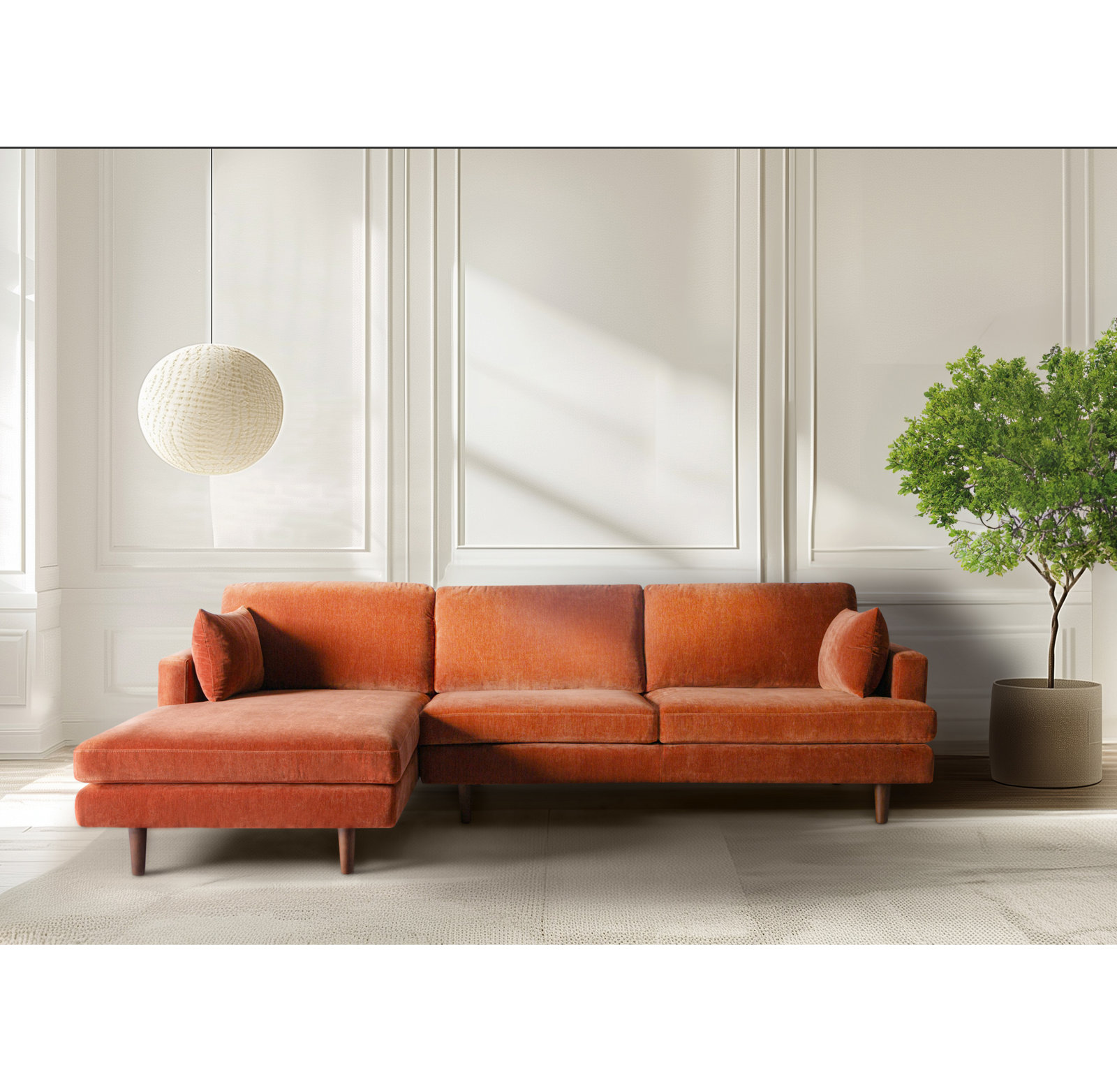 Laguna Upholstered Chaise L-Sectional, Left Hand Facing, Rust Performance Chenille