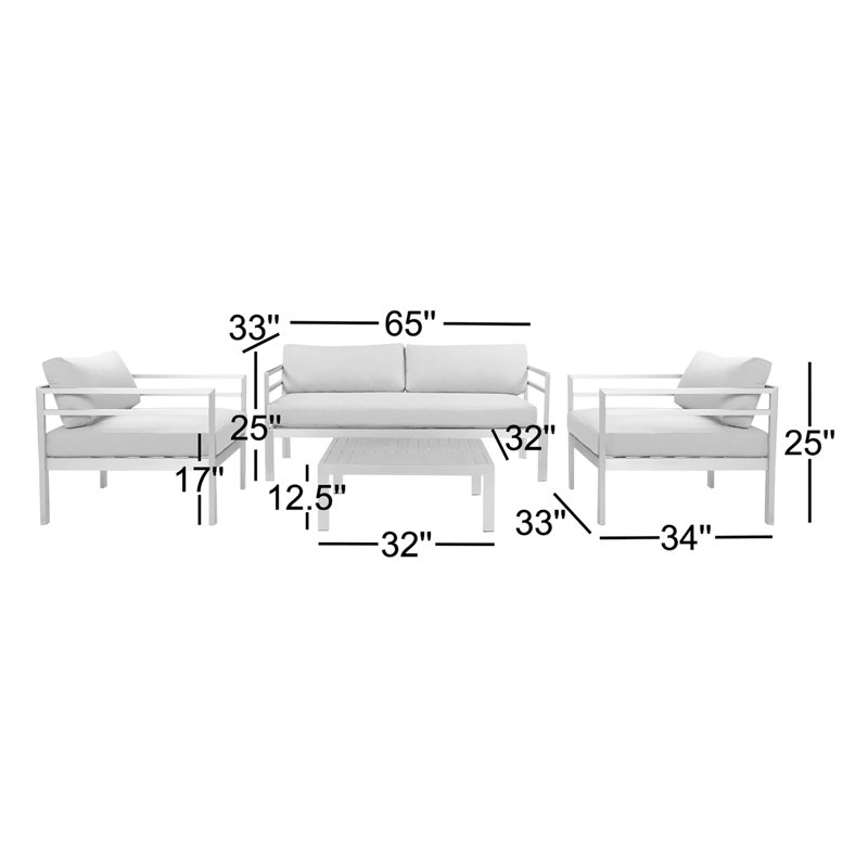 Cold 4 Piece Sofa Set Grey, White Frame/White Cushion