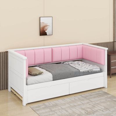Twin XL To King Daybed With Storage Drawers, Wood Extendable Daybed With Upholstered Backrest