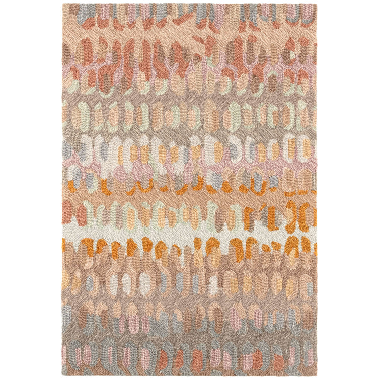 Paint Chip Abstract Hand Hooked Wool Area Rug in Beige/Pink/Rust