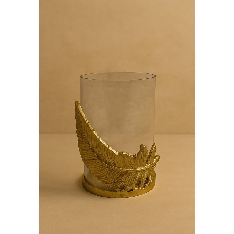 Raíz Studio Fleather Glow Candle Holder – Hand-Cast Gold Metal & Glass Votive Holder
