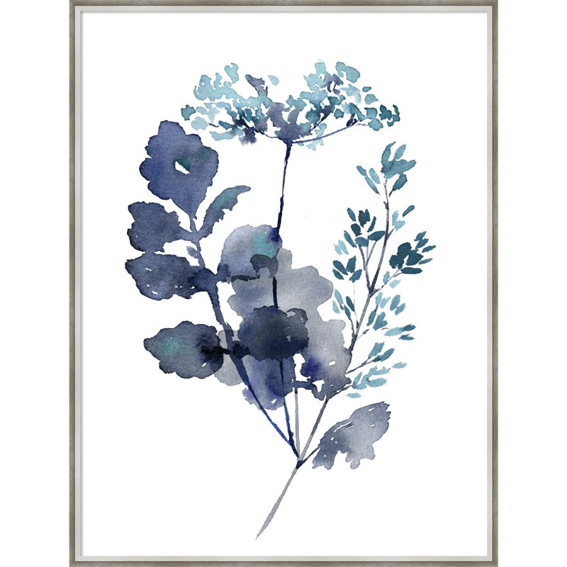 «Botanical Lace Leaf Indigo» par Sara Berrenson, reproduction d'art encadrée, H 41 po x l 31 po x P 2 po, Argent