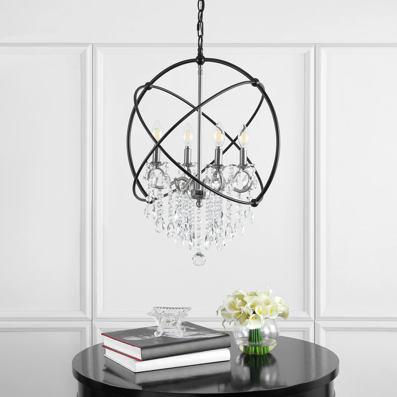 Luminaire suspendu sphérique unique à 4 lumières avec accents de cristal Binford