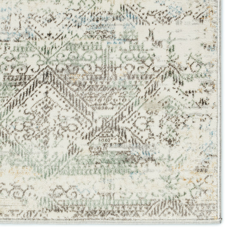 Tapis ivoire / vert / or Maranto, Rectangle 6 pi 7 po x 9 pi 6 po