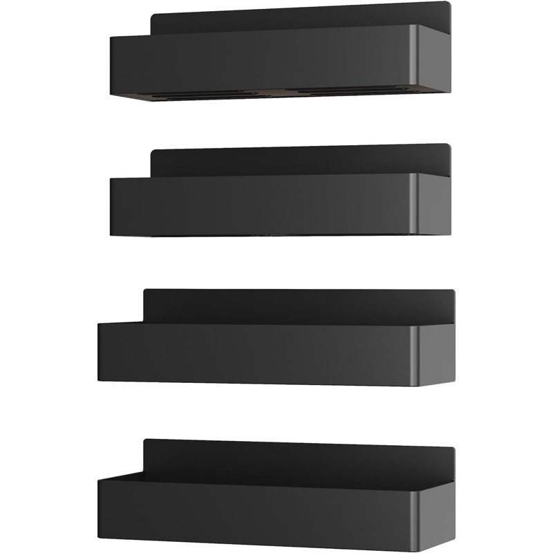 Support à épices magnétique pour réfrigérateur, organisateur de cuisine et tablette de rangement, noir (paquet de 4)…