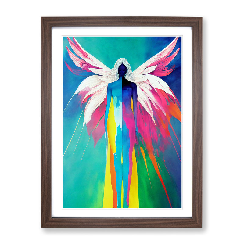 XV1022-1525X Colourful Angel Abstract - Wall Art, 36cm H x 27cm W x 2cm D, Walnut Framed, White