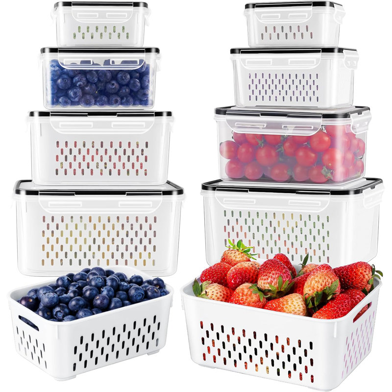 4 PCS Fruit Storage Containers for Fridge with Removable Colander