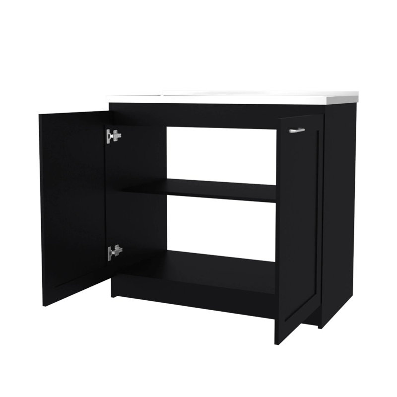 Tablette intérieure noire à 2 portes pour armoire de lavabo utilitaire, Noir