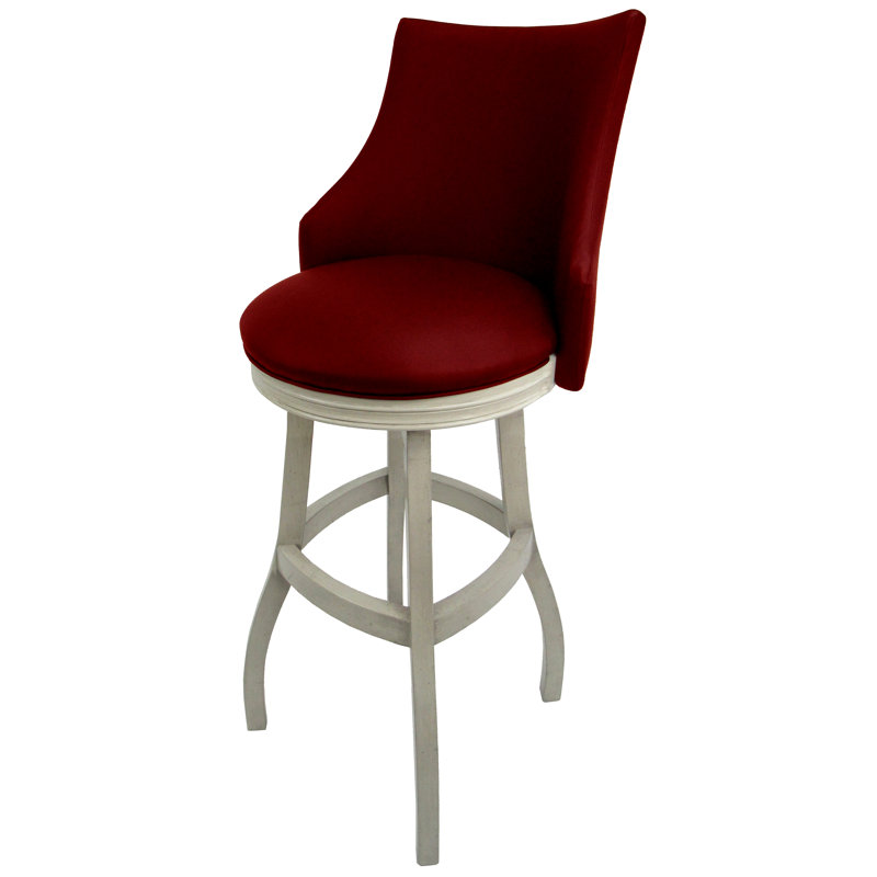 Tabouret pivotant en bois Ridfortore, Blanc cassé, Rouge, Tabouret de bar (hauteur du siège 34 po)