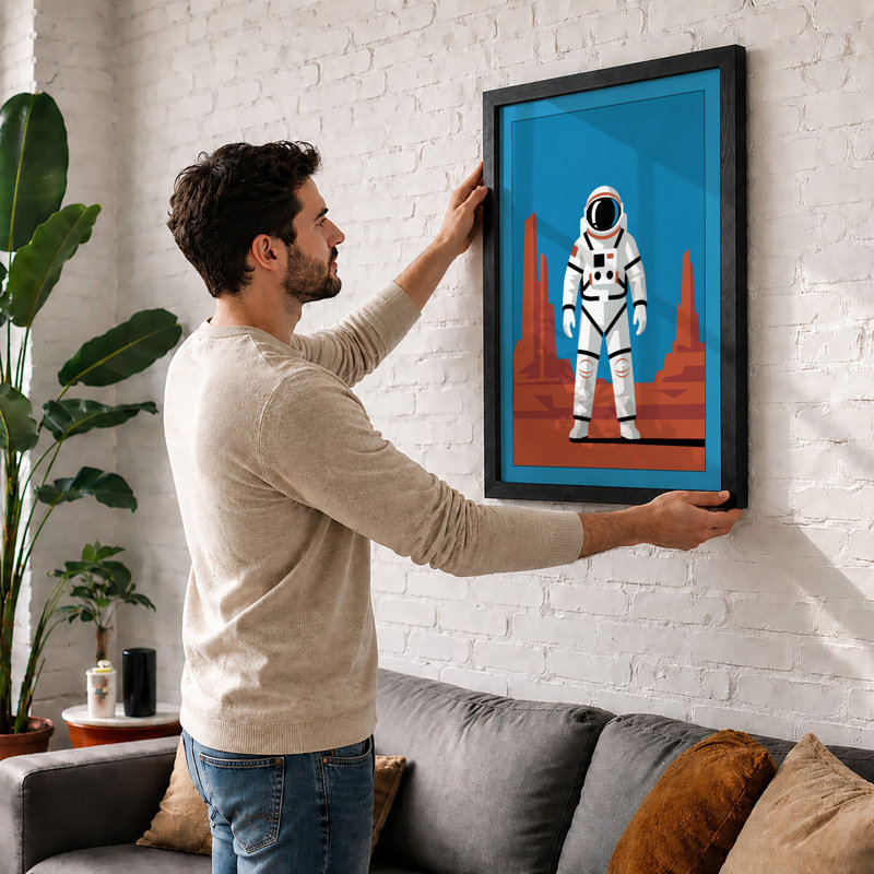 Astronaut in the Desert Modern - Framed Print, A3 - 42.0 x 29.7 cm, Black