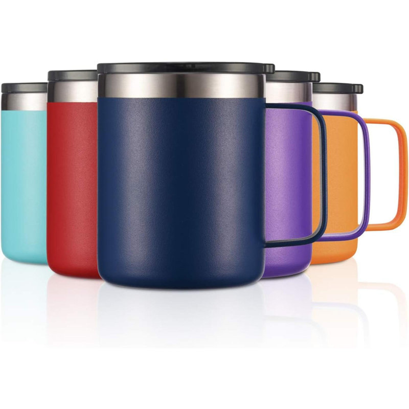 Tasse à café isolée en acier inoxydable avec poignée, tasse de voyage à double paroi, tasse à gobelet avec couvercle coulissant