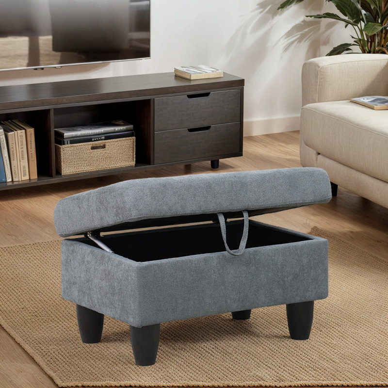 Richell Upholstered Ottoman, Dark Gray, Black