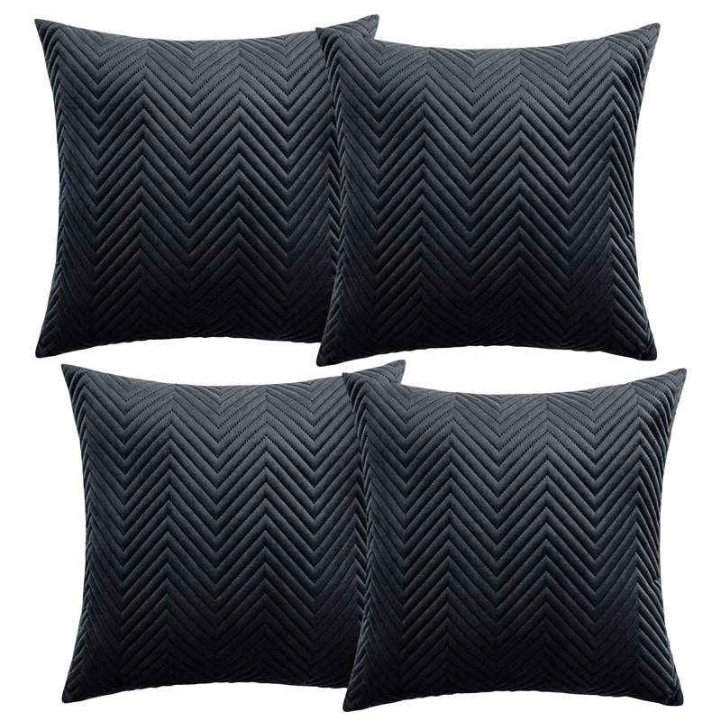 Aspire Homeware Embossed Square Velvet Cushion Cover, Black, Pack of 4