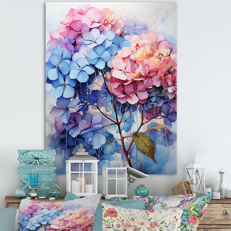 Hortensias en fleurs mauves, H 32 po x l 24 po x P 1 po, Toile tendue