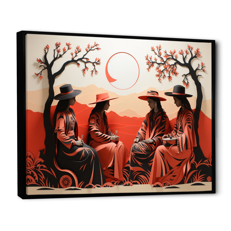 Western Desert Nomads Papercut, reproduction d'art sur toile, H 34 po x l 44 po x P 1,5 po, Cadre flottant noir