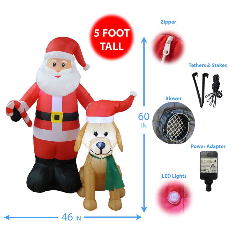 Décoration de jardin gonflable de Noël pour jardin gonflable de Noël avec canne de bonbon et chien