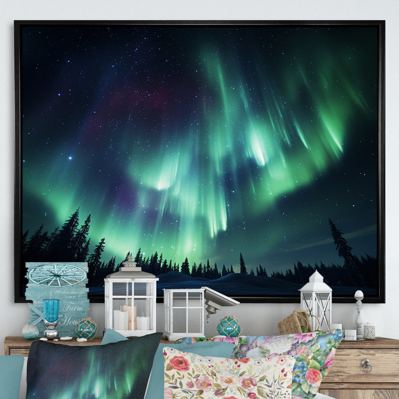«Canadian Boreal Ballet 4 - Northern Lights», art mural, Cadre flottant noir, H 12 po x l 20 po x P 1 po