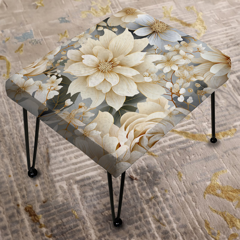 Repose-pieds blanc rectangulaire Mandalas Chrysanthemum Boho