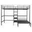 Lit superposé double au-dessus de simple avec bureau intégré, tablettes et échelle, noir