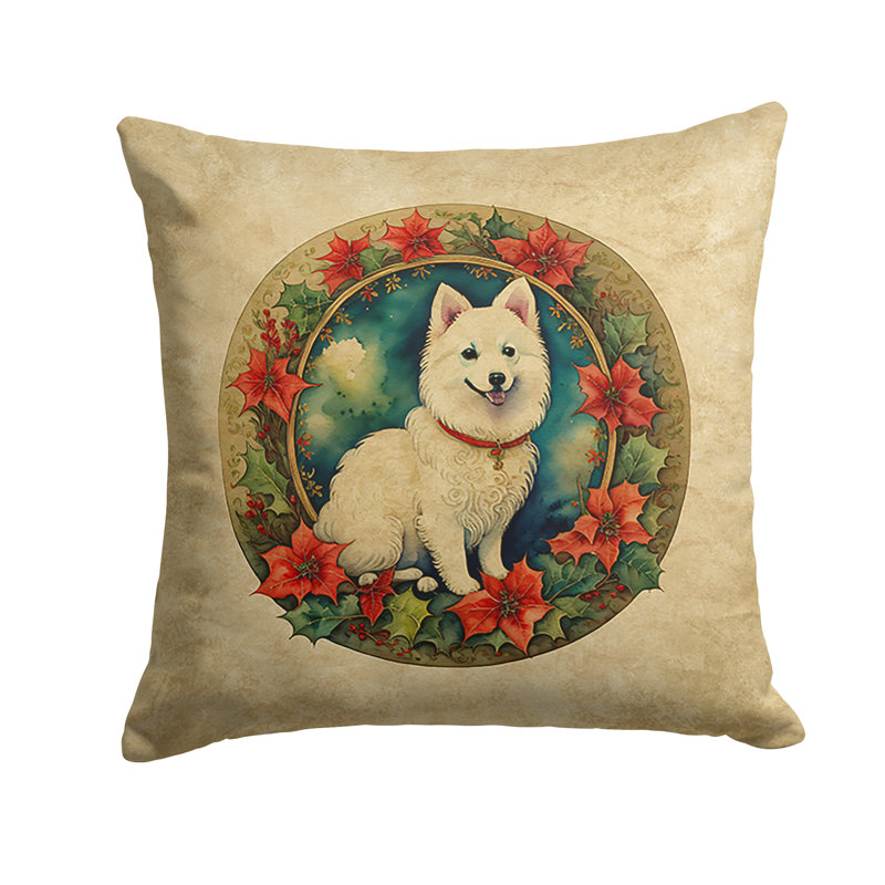 Coussin Christmas, 14 po x 14 po, Carré, Samoyède