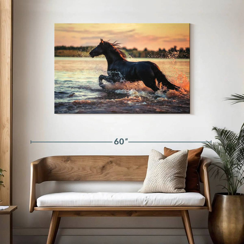 Cheval étalon frison noir Brampt, H 30 po x l 45 po