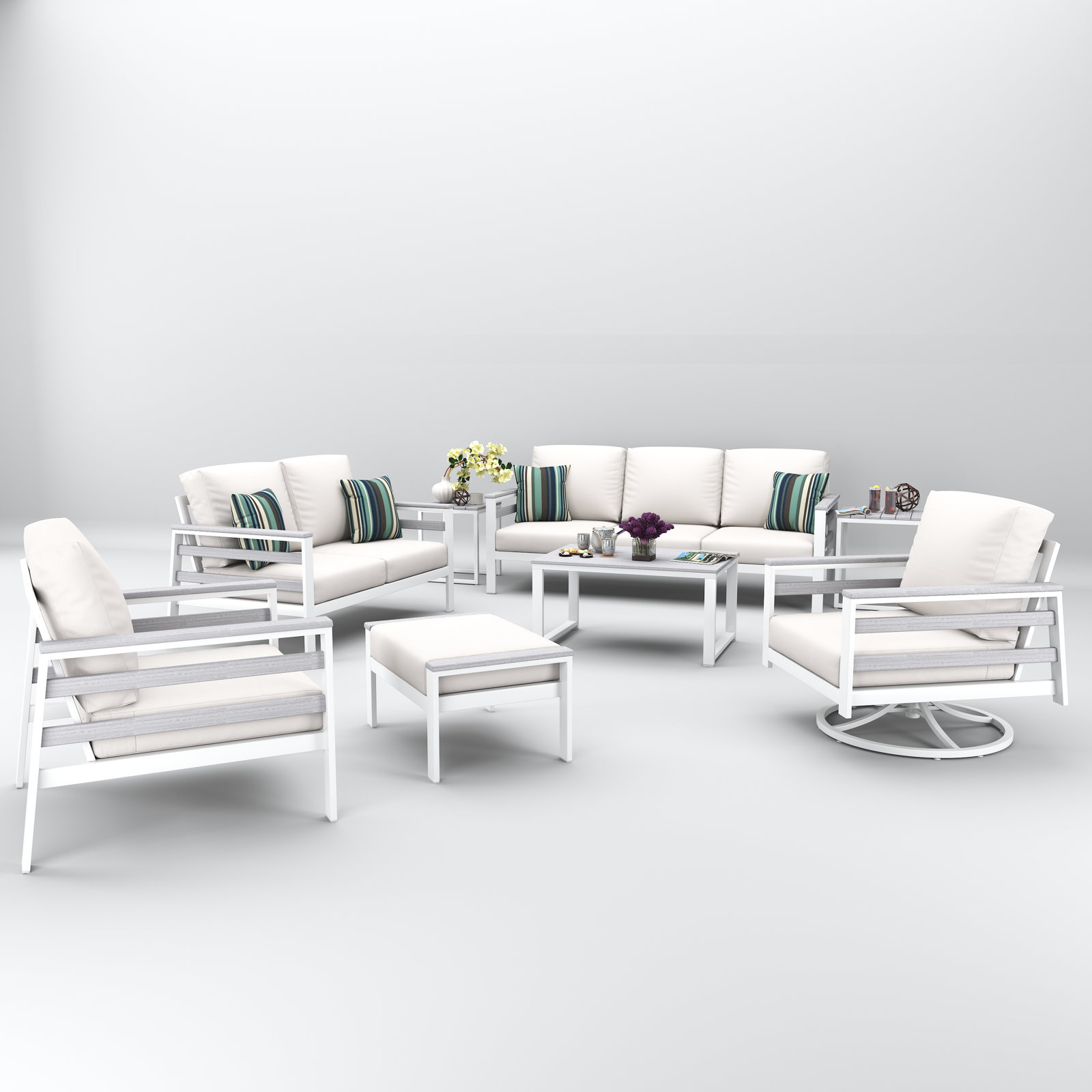 Townsend 7-Person Sunbrella® Patio Seating Group, Canvas White, White