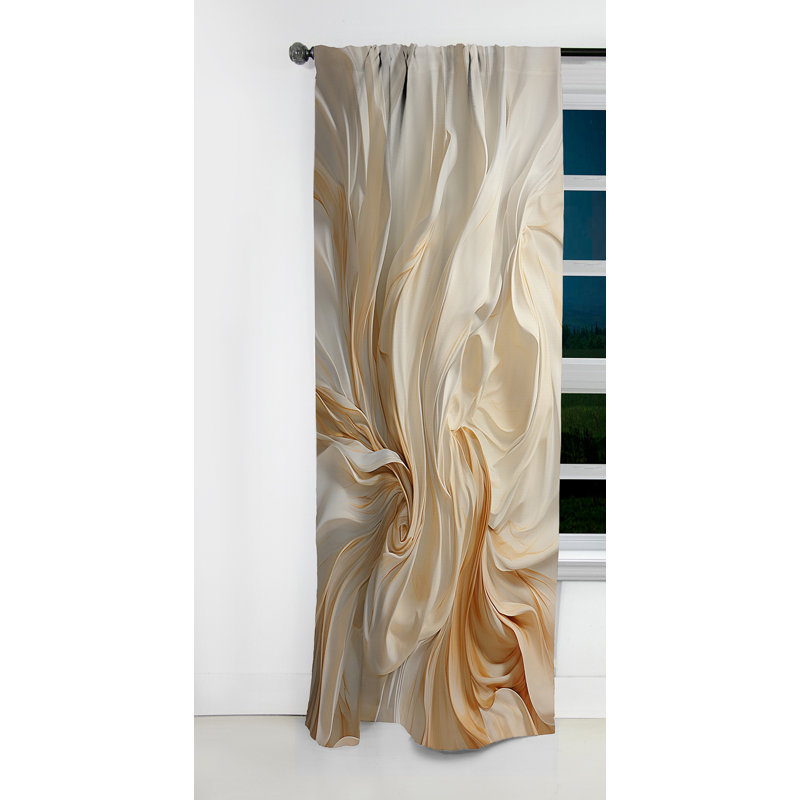 Abstract Curtain Panel, White Gold Fluid Pattern Blackout Decor - White And Gold Champagne Flow IV, 52" W x 108" L