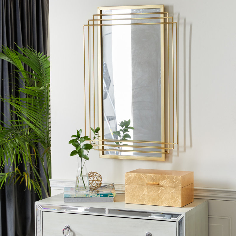 Elegant Rectangular Wood and Gold Dresser Wall Mirror 24" x 36"