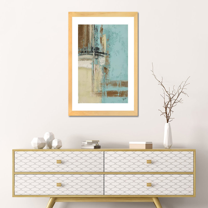 « Oxido on Teal II » par Patricia Pinto, reproduction d’art, Pas de tapis, H 32 po x l 48 po x 1,5 po, Toile avec cadre noir