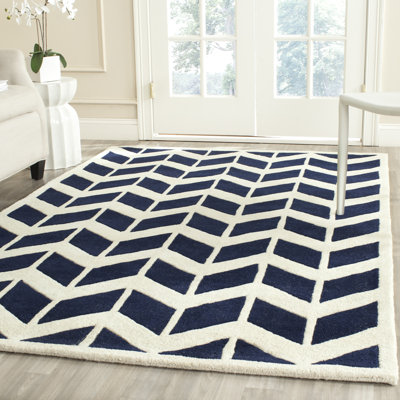 Tapis bleu foncé / ivoire en laine touffeté à la main Sanaz