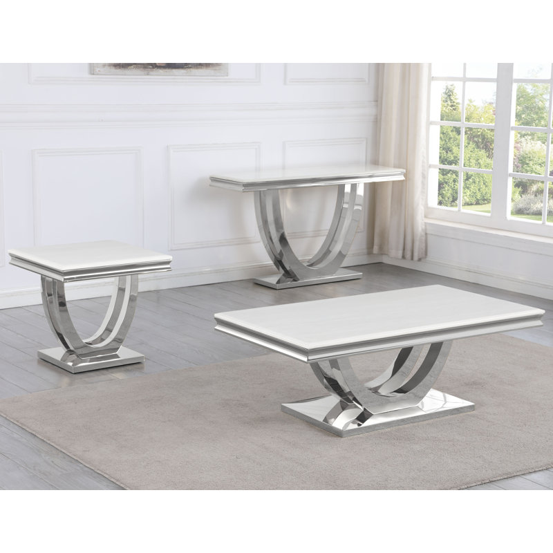 47'' White Marble Coffee Table with Gold Base, Modern Rectangular Design