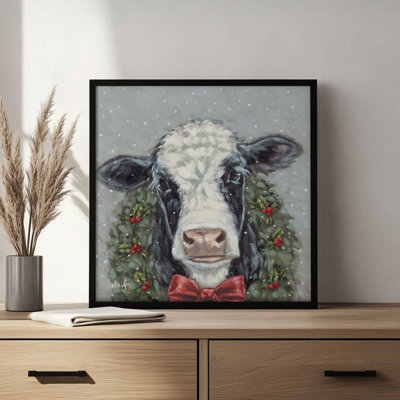 «Snowy Day Christmas Cow II» par Sara G. Designs, reproduction d'art