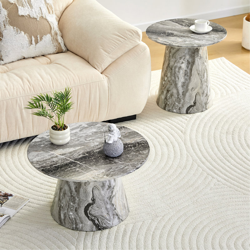 Table basse emboîtable, table basse de style médiéval-moderne, avec placage gris, ensemble de tables basses rondes classiques et de tables d'appoint, salon simple, table de centre de bureau