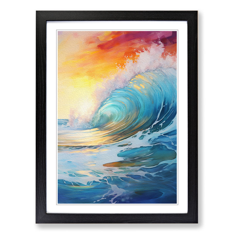 Ocean Modern No.3 - Single Picture Frame Print on Wood, 34cm H x 25cm W x 2cm D, Black Framed