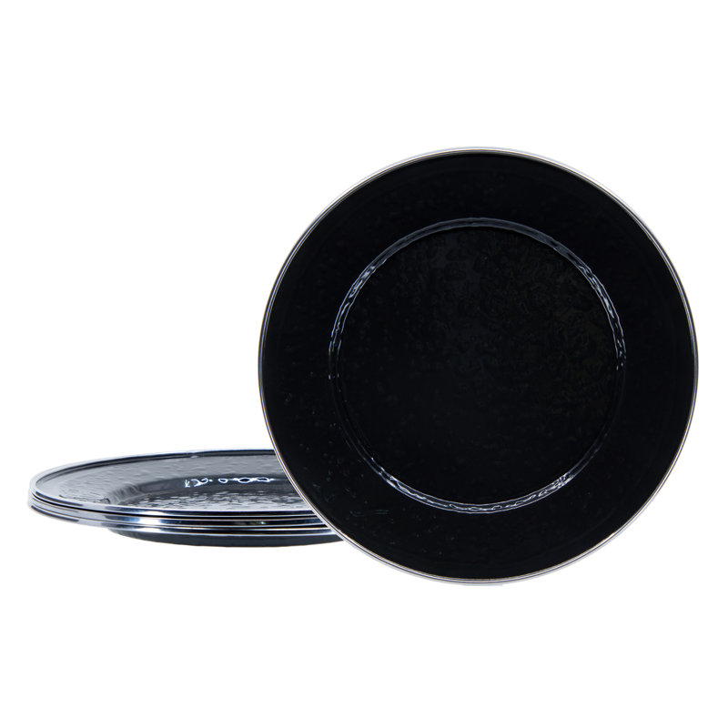 Solid Handmade Enamelware Dinner Plate, Solid Black Textured