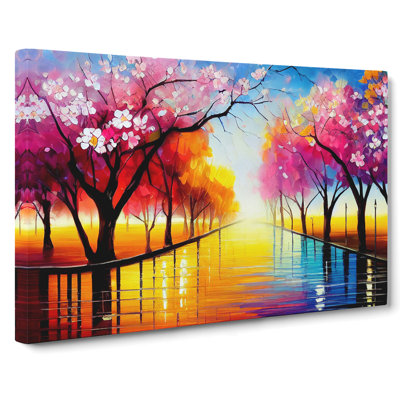 Cherry Blossom Tree Park - Wrapped Canvas