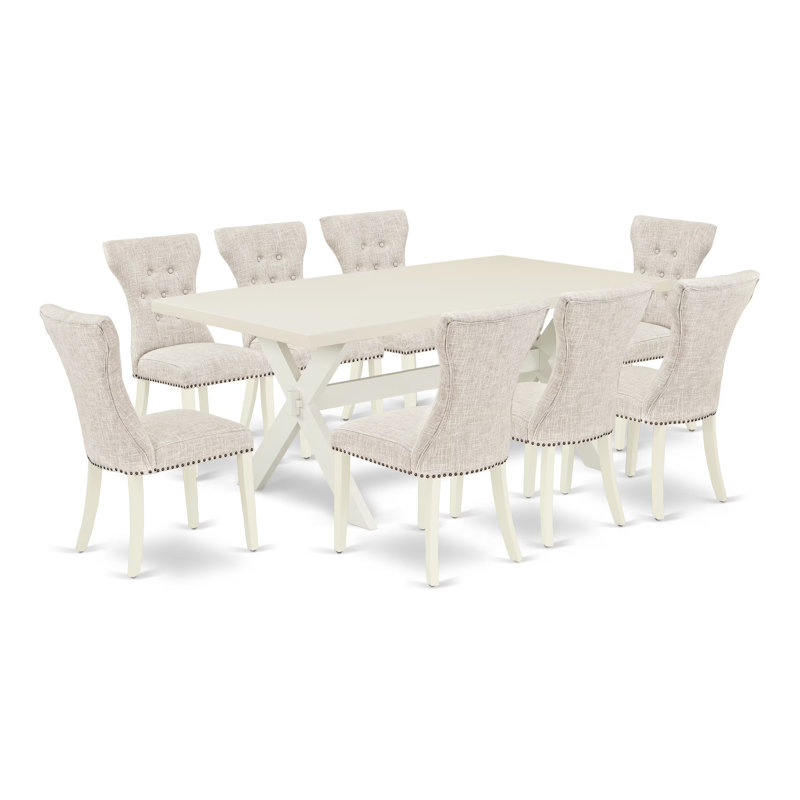 39CD66586138417FAF4D4543296F4923 9-Pc Dining Room Set - 1 Dining Table and 8 Parson Chairs - Linen White Finish