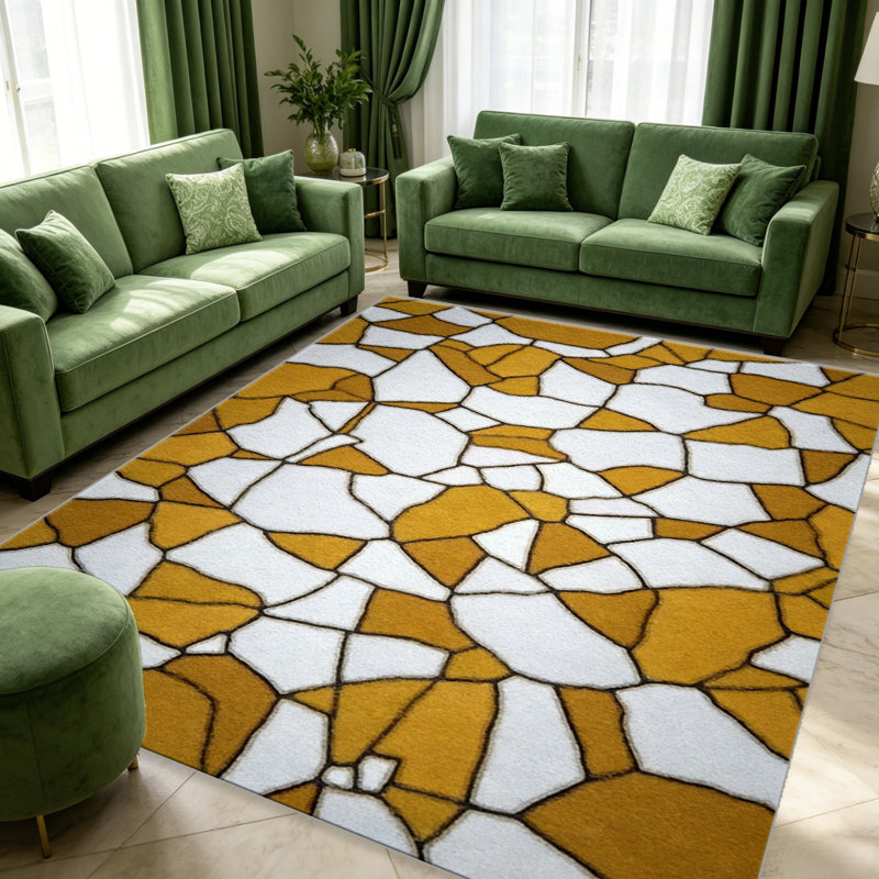 Mustard Yellow Stained Glass Rug carpet-easy to clean, machine-washable, soft and comfortable; suitable for door mats, kitchens, living rooms, bedrooms, corridors, and laundry areas. Easy to clean, durable carpet for home decoration.