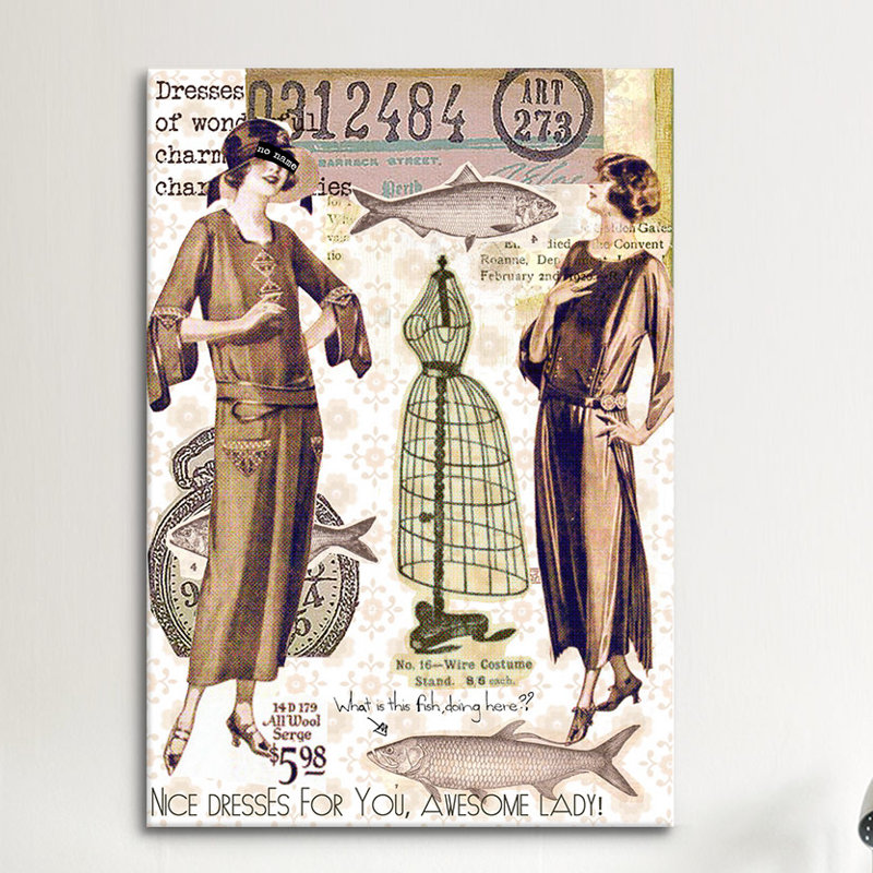 «Vintage Fashion # 2» par Luz, impression sur toile tendue, H 12 po x l 8 po x P 0,75 po, Pas de tapis, Toile tendue