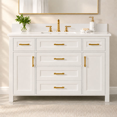 48'' Fully Assembled Single Bathroom Vanity with Ceramic Sink and Backsplash