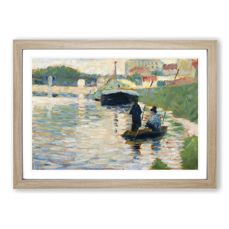 View of the Seine by Georges Seurat - Picture Frame Painting, 27cm H x 36cm W x 2cm D, Oak